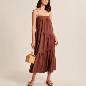 Abercrombie & Fitch Asymmetrical Tiered Maxi Dress – Rust, Size small